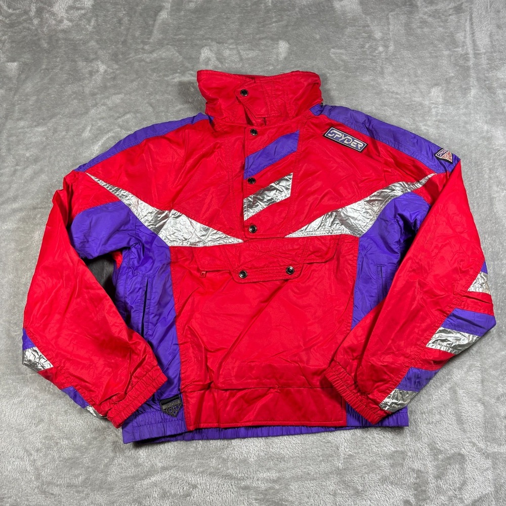 Vintage Spyder Jacket Men Small Red Ski Pullover Quarter Zip Thinsulate 80s Snow
